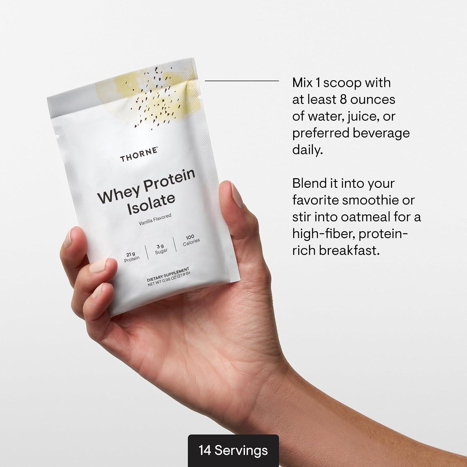 imageTHORNE Whey Protein Isolate 21 Grams of EasytoDigest Whey Protein Powder NSF Certified for Sport Vanilla 1379 Ounces 14 PacketsVanilla