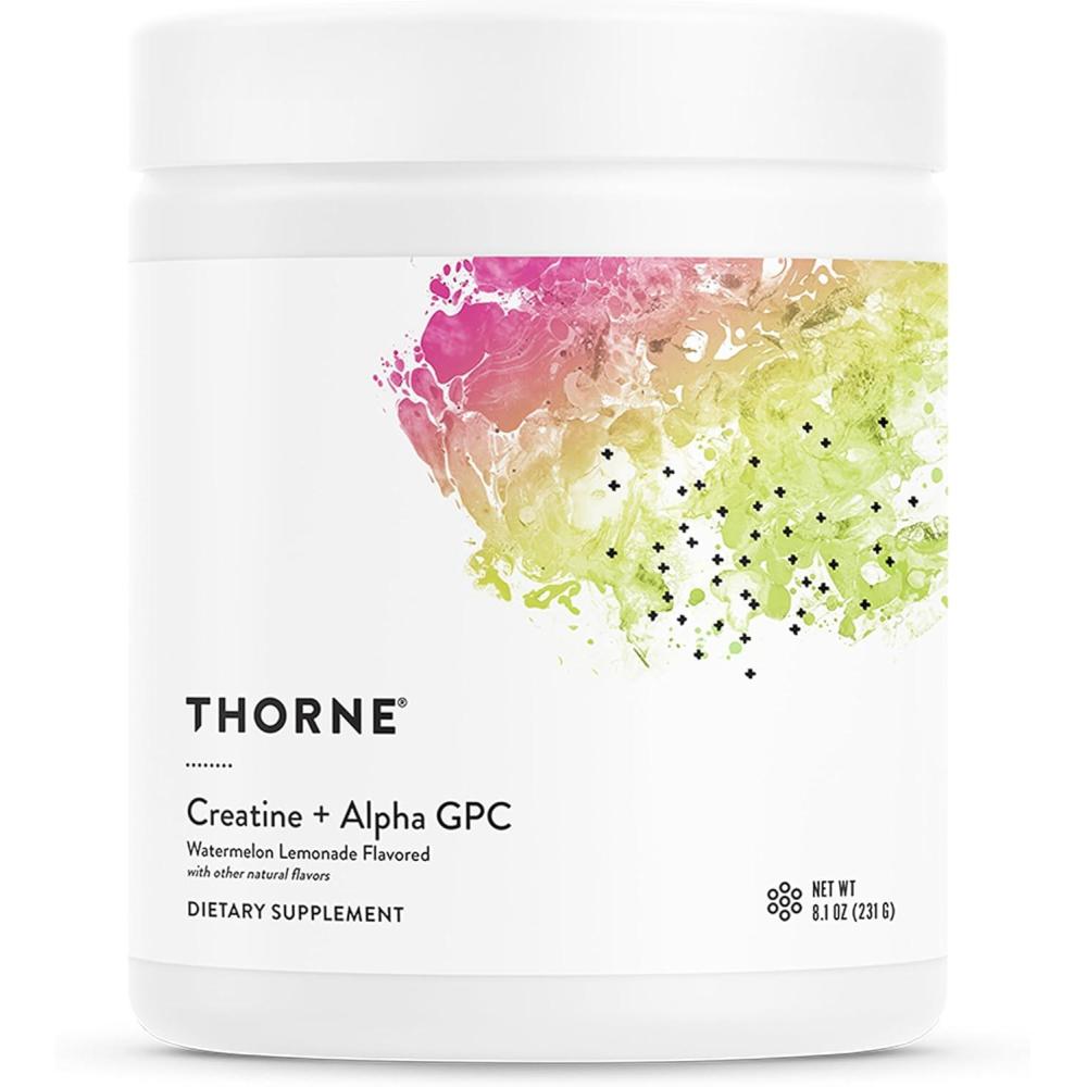 imageTHORNE Creatine Alpha GPC Micronized Creatine Monohydrate Powder Support for Muscles amp Cognitive Function for Women amp Men Watermelon Lemonade NSF Certified for Sport 30 Servings