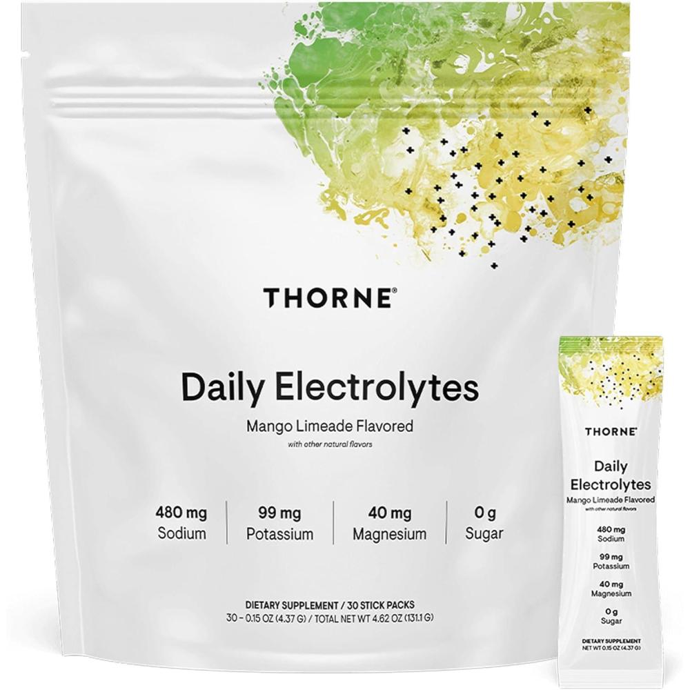 imageTHORNE Daily Electrolytes Zero Sugar amp LowCalorie Electrolyte Powder Drink Mix Flavors Derived from Natural Sources NSF Certified for Sport Blood Orange 30 Stick PacksMango Limeade