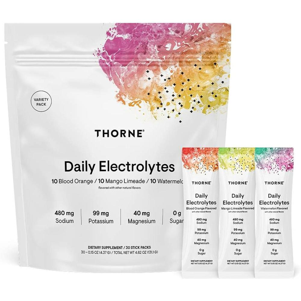imageTHORNE Daily Electrolytes Zero Sugar amp LowCalorie Electrolyte Powder Drink Mix Flavors Derived from Natural Sources NSF Certified for Sport Blood Orange 30 Stick PacksVariety