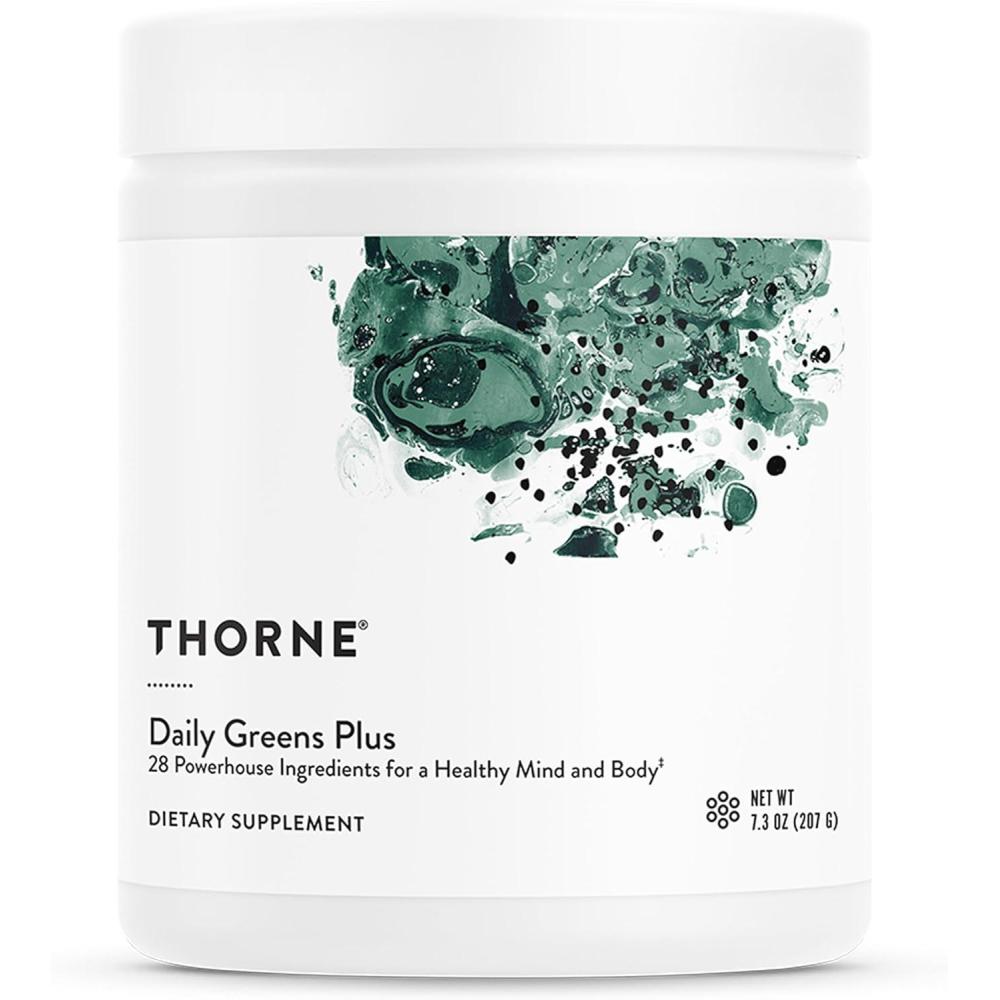 imageTHORNE Daily Greens Plus Comprehensive Greens Powder with Matcha Spirulina Moringa and Adaptogen Mushroom and Antioxidant Blends Refreshing Mint Flavor 73 Oz 30 Servings