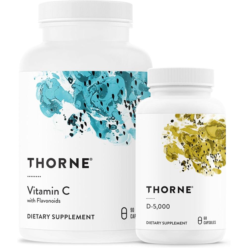 imageTHORNE Essential Vitamins Bundle Vitamin C amp D5000 Complex Immune Bone Health and Energy Support 60 to 90 Servings
