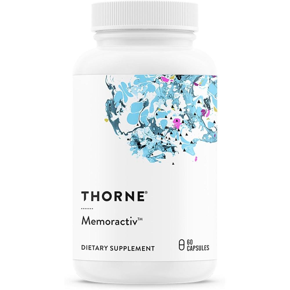 imageTHORNE Memoractiv Nootropic Brain Supplement for Focus Creativity and Concentration Ashwagandha Ginkgo Lutemax Bacopa Pterostilbene GlutenFree DairyFree 60 Capsules 30 Servings