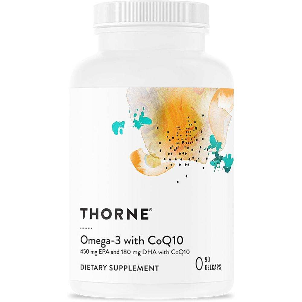 imageTHORNE Omega3 with CoQ10 Omega3 Fatty Acids Supplement with CoQ10 EPA and DHA 90 Gelcaps1 Count Pack of 90