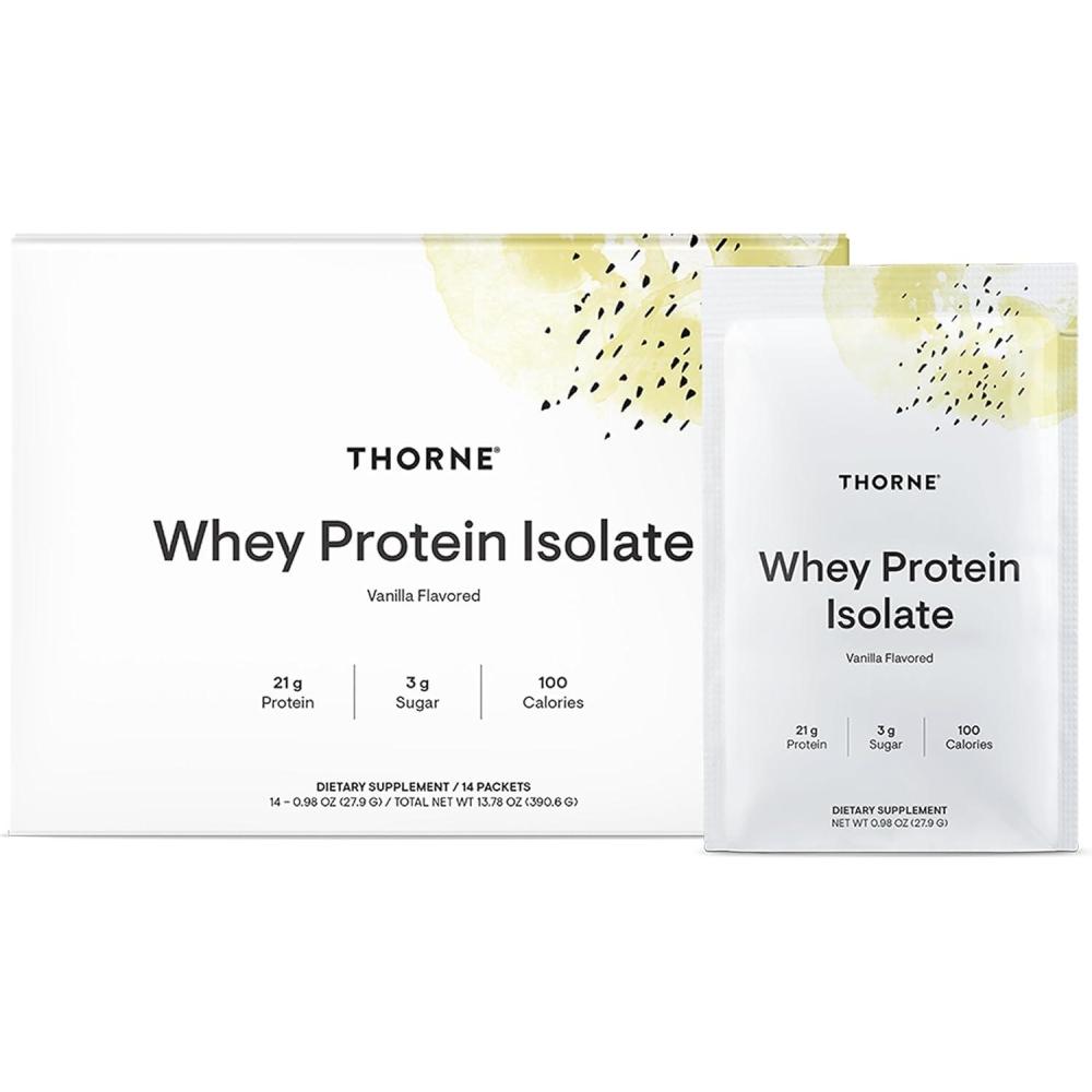 imageTHORNE Whey Protein Isolate 21 Grams of EasytoDigest Whey Protein Powder NSF Certified for Sport Vanilla 1379 Ounces 14 PacketsVanilla