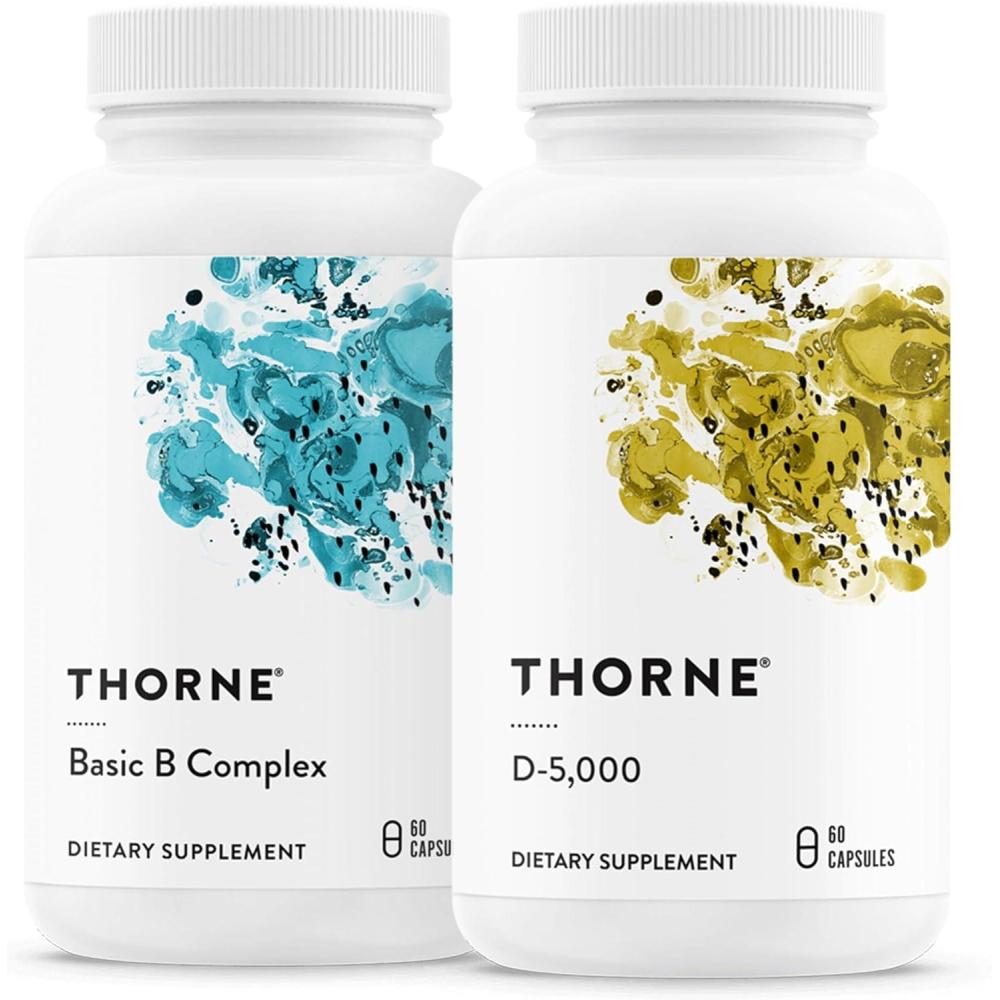 imageTHORNE  Basic B Complex 60 Capsules amp Vitamin D5000 60 Capsules Bundle  Supports Cellular Energy Production Brain Health amp Healthy Bones  Gluten Dairy amp SoyFree