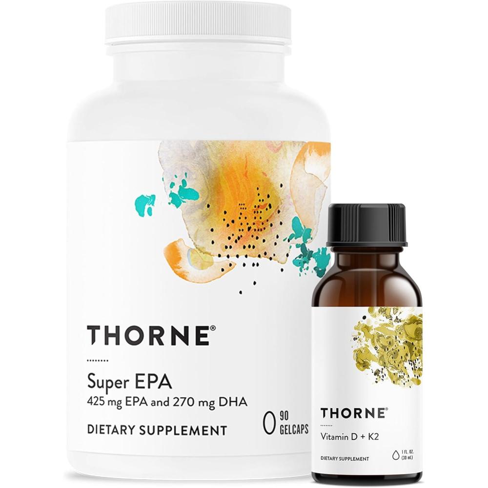 imageTHORNE Super EPA 90 Gelcaps amp Vitamin D K2 1 Oz Bundle Supports Bone Health Muscle Structure amp Joint Health Gluten Dairy amp SoyFree