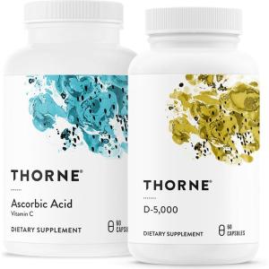THORNE – Immune & Wellness Support Bundle – Asorbic Acid & Vitamin D-5000 – Antioxidant & Immune Function – 60 Servings